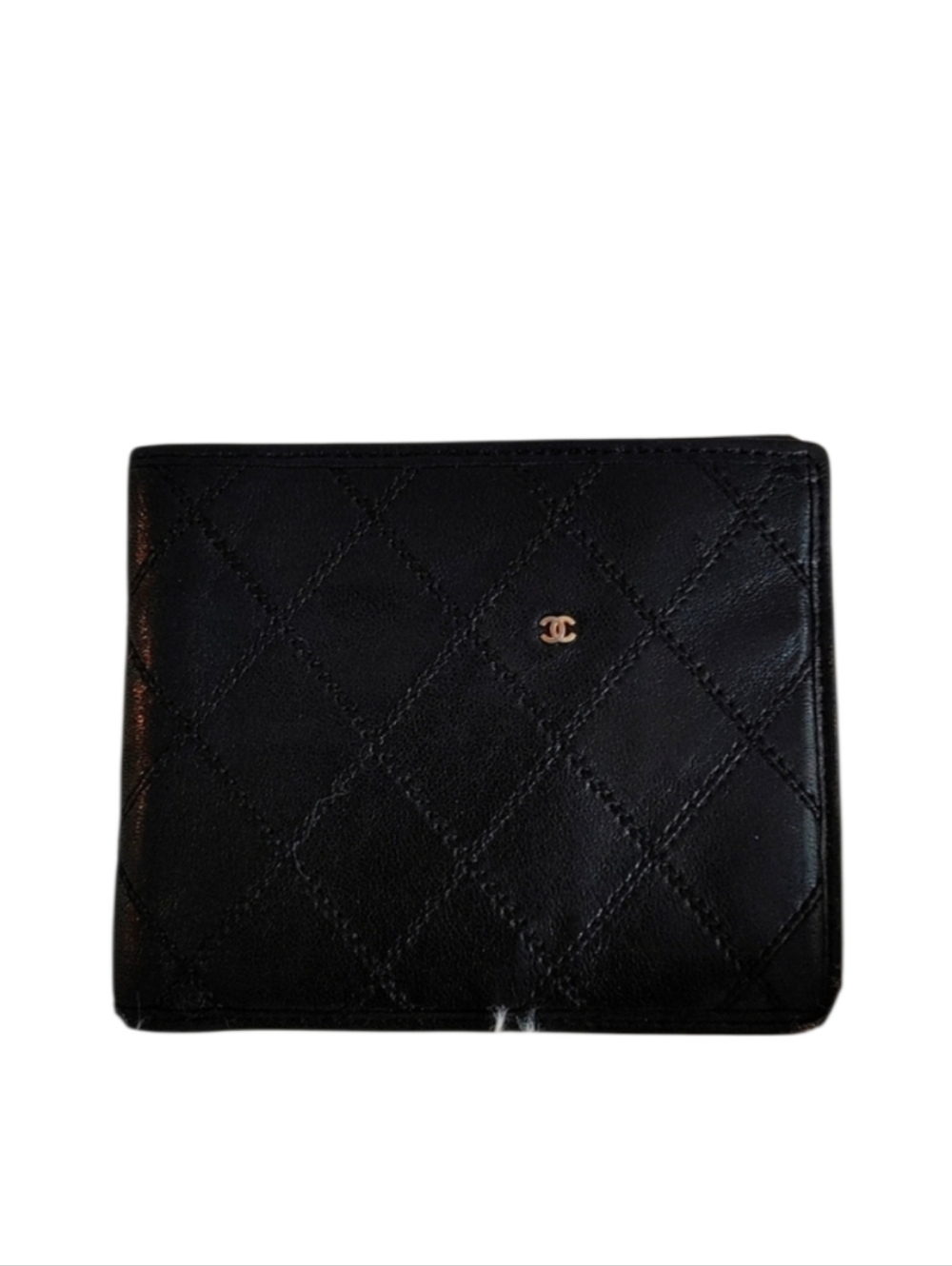 CHANEL Timeless Diamond Stitch Black Leather Bifold Wallet
